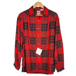 Saks Fifth Avenue NY Vintage Wool Red Buffalo Plaid Button Down Shirt 16